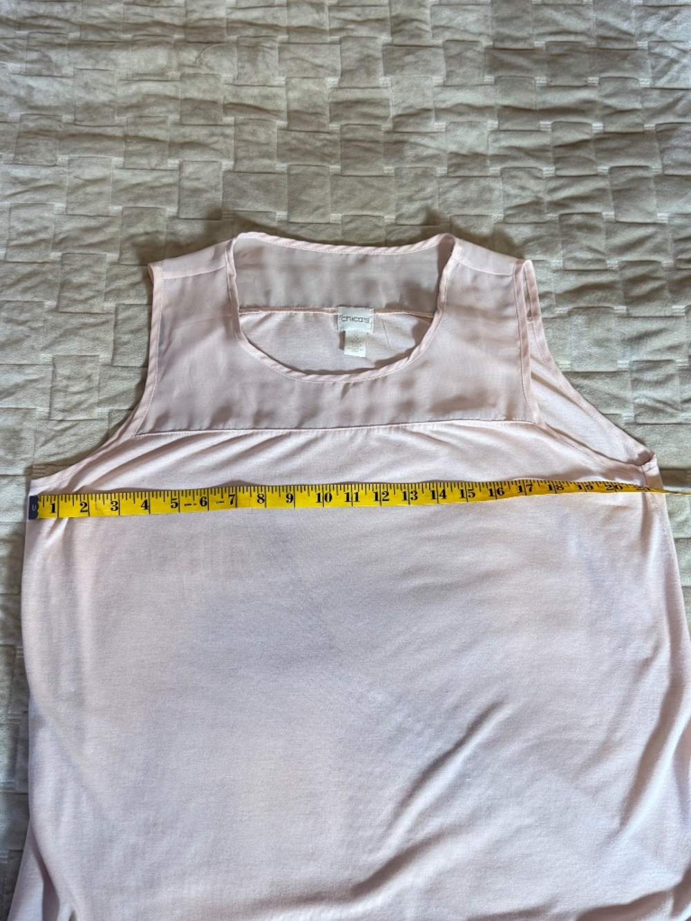 CHICO'S champaign pink sleeveless knit/sheer blouse, XL - Picture 3 of 7